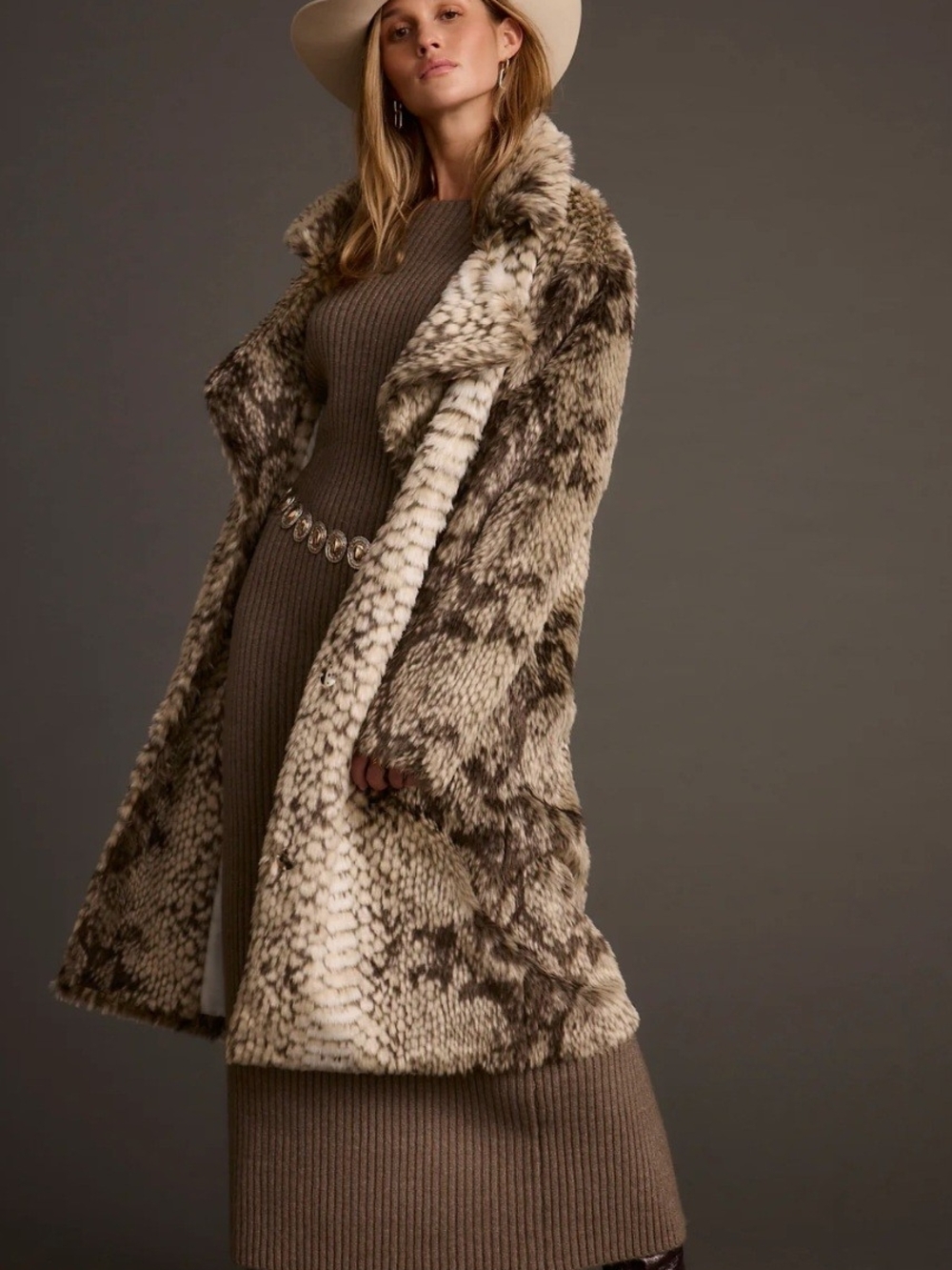 12th Tribe Vivienne Grey Snake Faux Fur Jacket